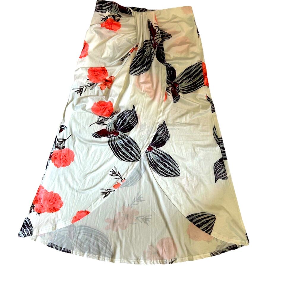 High Waist Floral Print Wrap Skirt XL Split Thigh Bodycon Swim Coverup Elastic